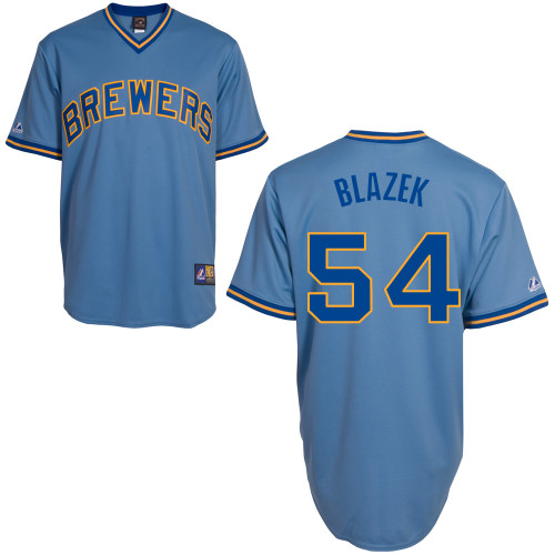 Michael Blazek #54 mlb Jersey-Milwaukee Brewers Women's Authentic Blue Baseball Jersey